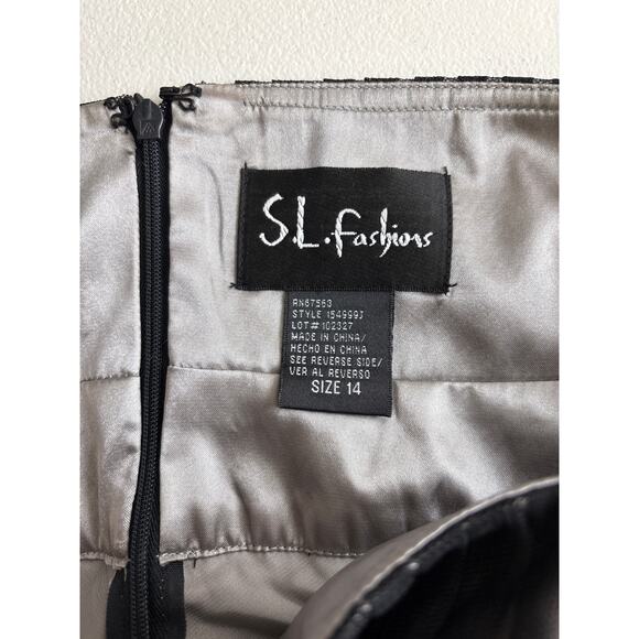 SL Fashions Black & Silver Babydoll Sheer Lace Cocktail Dress | Size 14 - Picture 12 of 13